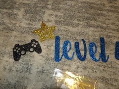 Level Up Blue, Gold and Black Glitter Banner for Graduation Birthday Theme NEW