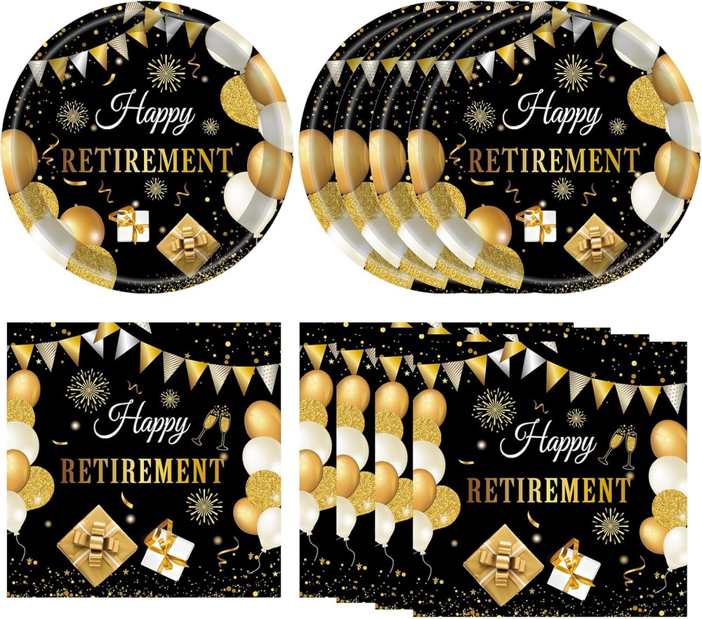 40PCS Retirement Decorations for Men Happy Retirement Decorations Plates
