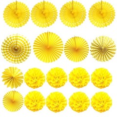 Party Decoration, 21 Pcs Yellow Hanging Paper Fans Pom Poms Flowers, Garlands…