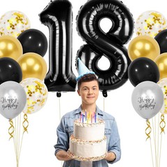18th Birthday Decorations for Boys, 40 inch 18 Balloon Numbers, 18 18, Black