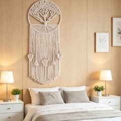 White Bohemian Dreamcatcher Tapestry Handwoven Cotton Wall Hanging 30x90cm