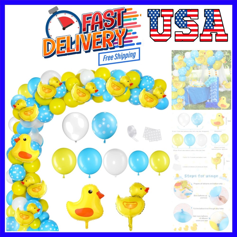 113 Pcs Yellow Duck Balloon Arch Garland Kit 12 10 5 Yellow White Latex Ballo…