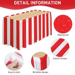 8 Packs Red and White Striped Table Skirt Circus Theme Party Supplies Carniva…
