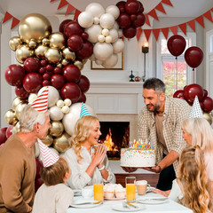 Burgundy Balloon Garland Arch Kit with Burgundy Maroon Sand White Metallic Gold