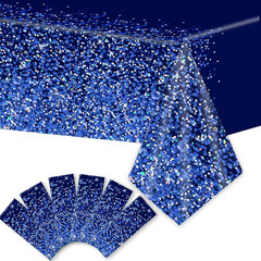 6Pcs Blue Silver Tablecloths Disposable Plastic Denim Diamond Party Decorations