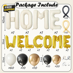 145Pcs Housewarming Party Decorations, 40Inch Beige Welcome Home Balloon