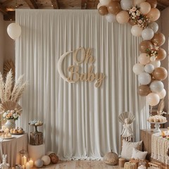 10x10ft Wrinkle Beige Backdrop Curtains for Parties, 2 Panels 5x10ft Silky