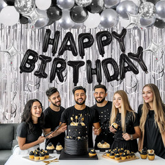 92PCS Black Silver Birthday Decorations Balloons Set for Men Women Party