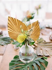 6 Pcs Pu Foam Artificial Golden Leaf Faux Palm Tropical Leaves Gold #10