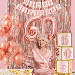 60Th Birthday Decorations for Women – Rose Gold Confetti 60 Foil Balloons Happy