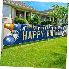 Happy Birthday Yard Sign Banner – Large 118″ x 19.7″ Navy Blue and Gold
