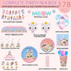 178 Cat Birthday Party Decorations Kitten Supplies Tableware Set Balloons Plates
