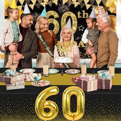 60th Birthday Decorations Men Women with 60th Birthday Banner, Black and Gold…