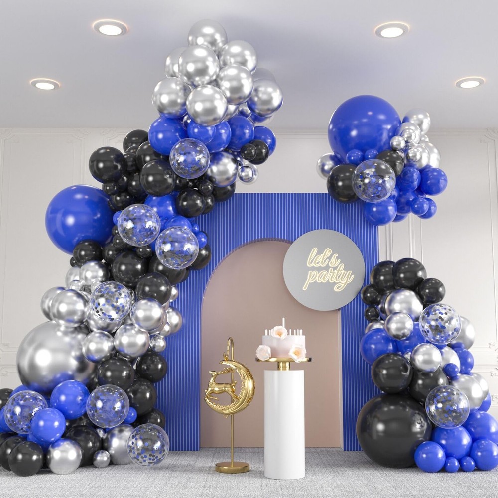 136pcs Blue Black Balloon Garland Kit 18/12/10/5 Inch Royal Blue, Silver Con…