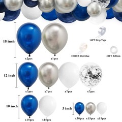 124pcs Blue Silver White Balloons Garland Arch Kit 5/10/12/18 Inch Royal Navy…