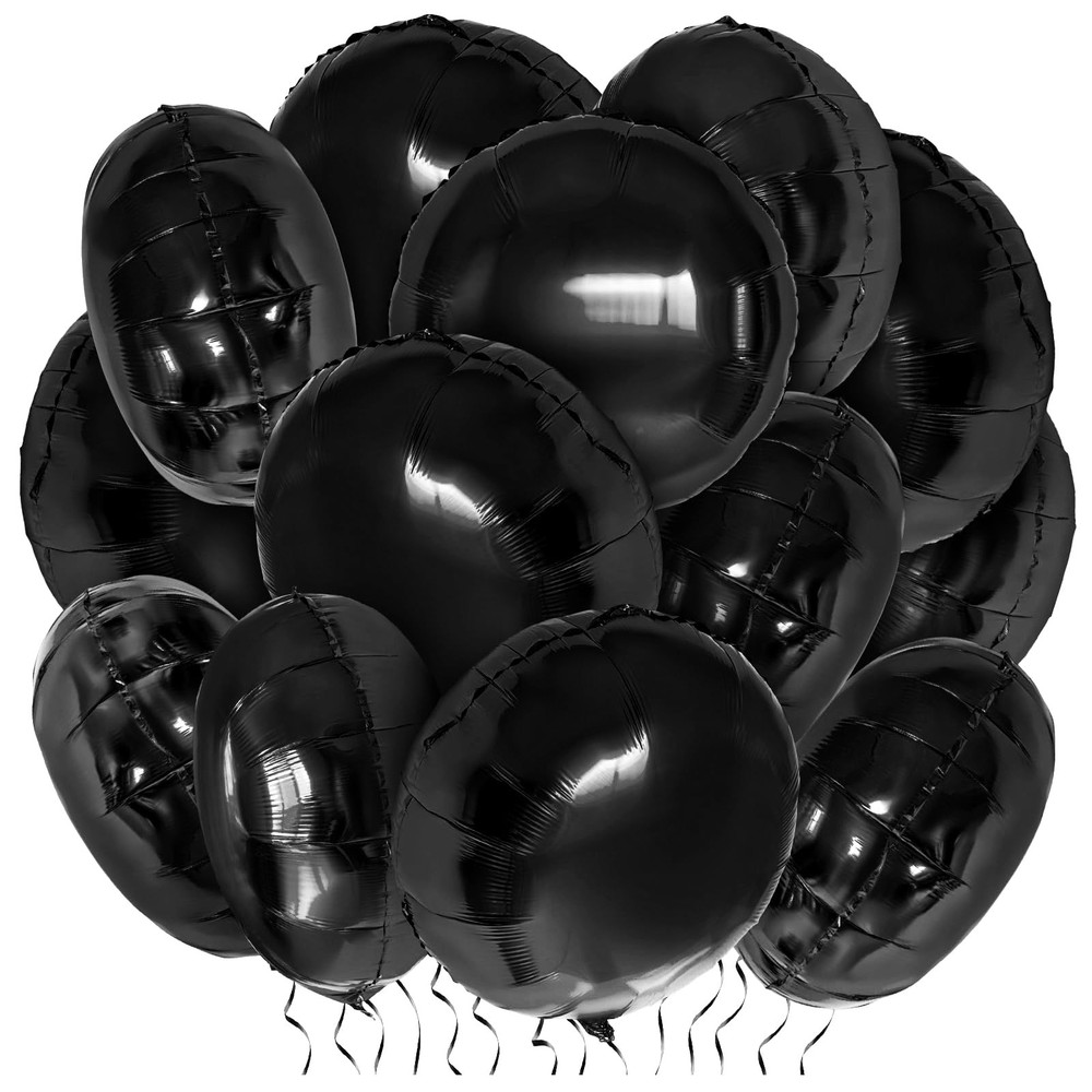 50 Pcs Round Foil Balloons, 18 Inch Round Black Mylar Helium Balloon for Part…