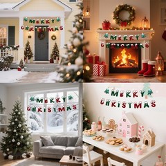Buffalo Plaid Merry Christmas Tree Banner Garland Indoor Decorations Xmas Gift