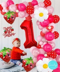Berry First Birthday Decor 12Ft Strawberry Balloon Arch Kit with Strawberry Ball