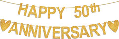 Happy 50Th Anniversary Banner, Gold Glitter 50Th Wedding Anniversary 50 Years Lo