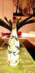 Hand Decorated Light Up Bottle Lamp with Dragonfly Design One of a Kind Unique G