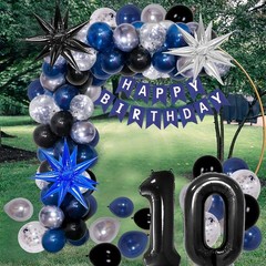 10th Decorations for Boys and Girls Dark Blue, Double Digits with HAPPY Banne…
