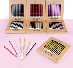 BEAN LIEVE 30-Count Black Long Thin Birthday Candles, Cake