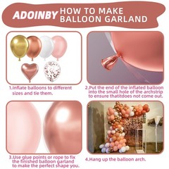 Rose Gold Balloons Arch Kit, 140Pcs Metalic Rose Gold Metallic Gold White Pin…