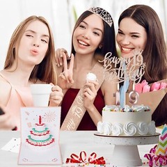 19th Birthday Decorations Set with Tiara Candles Balloons & Cake Topper