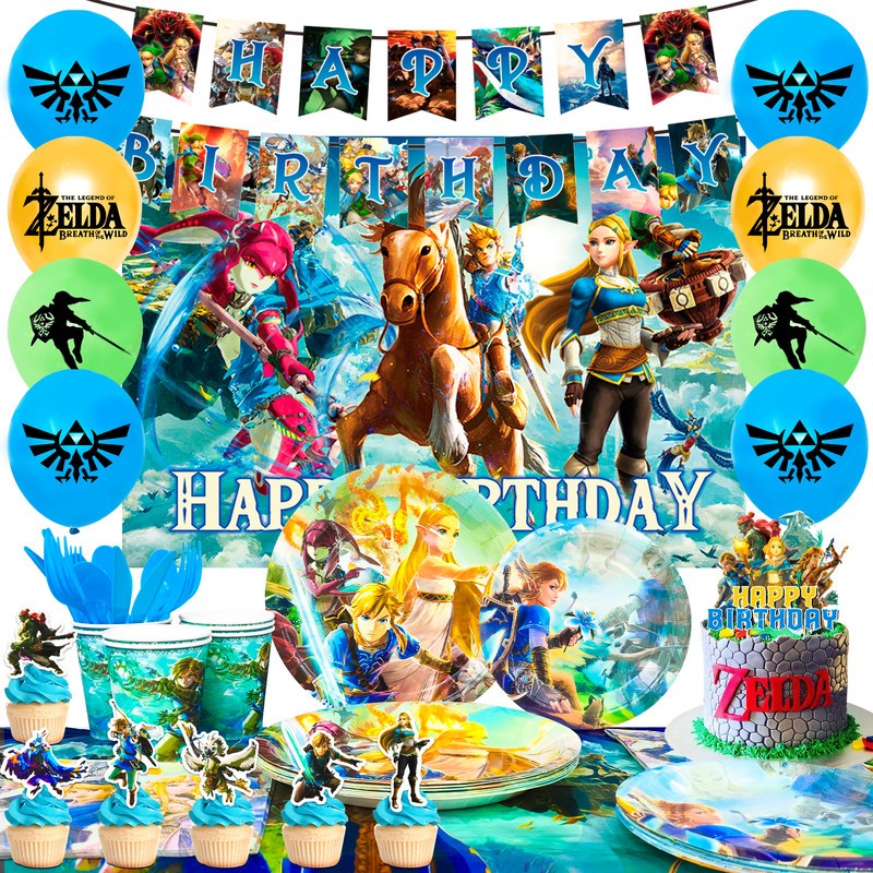112 Pcs Zelda Kids Birthday Party Decoration Tableware Set Cupcake Toppers Plate