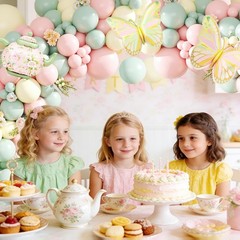 Tea Party Decorations Pastel Pink Yellow Balloon Garland Arch Kit with Teapot…