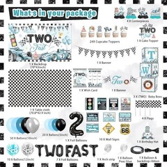 Two Fast Birthday Decor, 143Pcs Race Car Racing 2nd Birthday Party