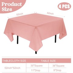 JALANCY 4-Pack 52″ Square Tablecloths, Machine Washable Polyester Fabric