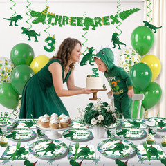 209Pcs Three Rex Birthday Decorations Boy, All-In-One Party Supplies Includes Ba