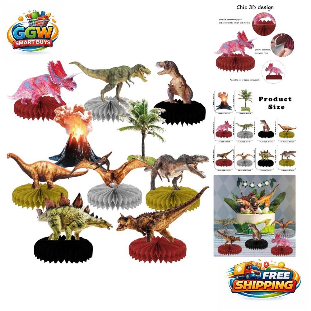 10 Pcs 3D Dinosaur Honeycomb Centerpieces – Perfect for Birthday & Baby Showers