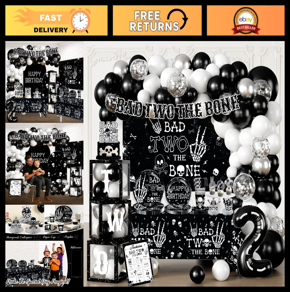 Skeleton-Themed 2nd Birthday Party Decorations for 25 Guests – 292PCS Set with B