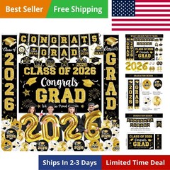 Graduation Decorations Class of 2026 – Black and Gold Graduation Party Suppli…