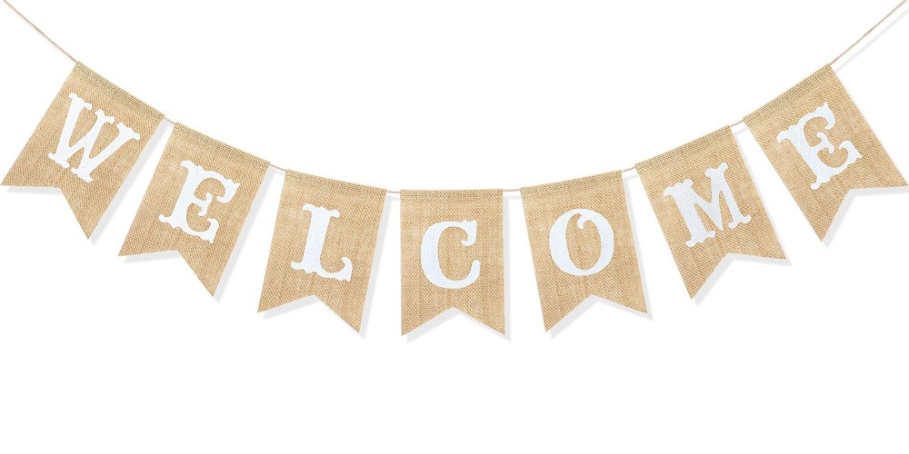 Uniwish Welcome Banner Sign Garland Wedding Baby 5 inches x 7 inches, brown
