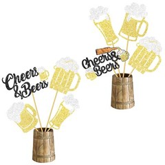 12Pcs Cheers and Beers Party Centerpiece Sticks Beer Party Decorations Glitte…