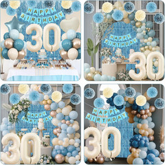 Dusty Blue 30th Birthday Party Decorations for Her Him Beige Cream Number 30 Bal