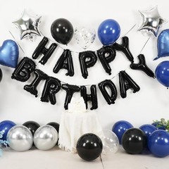 Navy Blue and Black Birthday Decorations for Men,Blue Black White Balloons Ha…