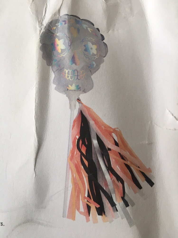 Meri Meri~6 Mini Sugar Skull Balloons~New 5”x6”~Orange & Black Tassels~FREE SHIP