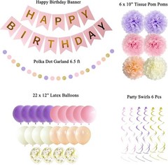 Purple Pink Birthday Party Decorations for Women Girls with Happy Birthday Banne