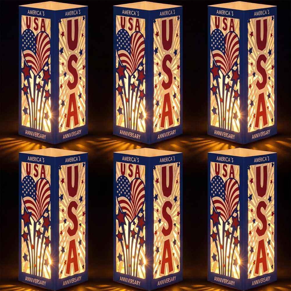 6 Pcs 250th Anniversary Table Centerpieces Boxes with USA Cutouts LED Light U…