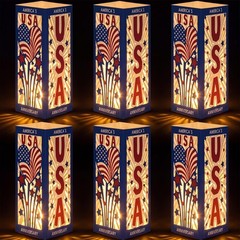 6 Pcs 250th Anniversary Table Centerpieces Boxes with USA Cutouts LED Light U…