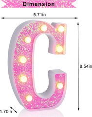 Pink Light up Letters，Pink Party Decorations,Girls Room Decor,Glitter Light Up L