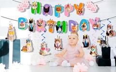 Cat Birthday Party Decoration Birthday Banner Balloon & Cat Swirl Party Supplies