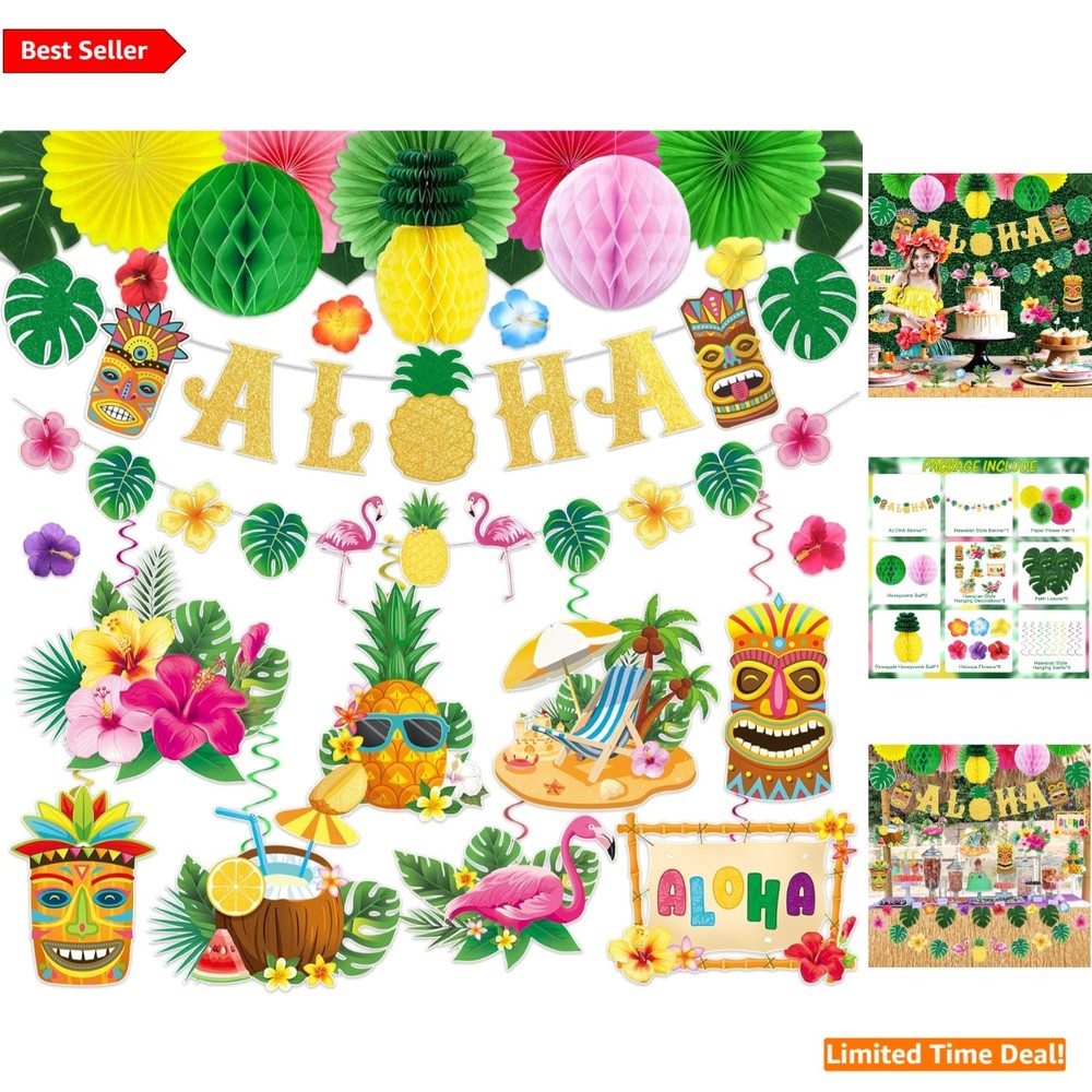 Vibrant Luau Party Decorations – 37 Pieces for Ultimate Tropical Celebration