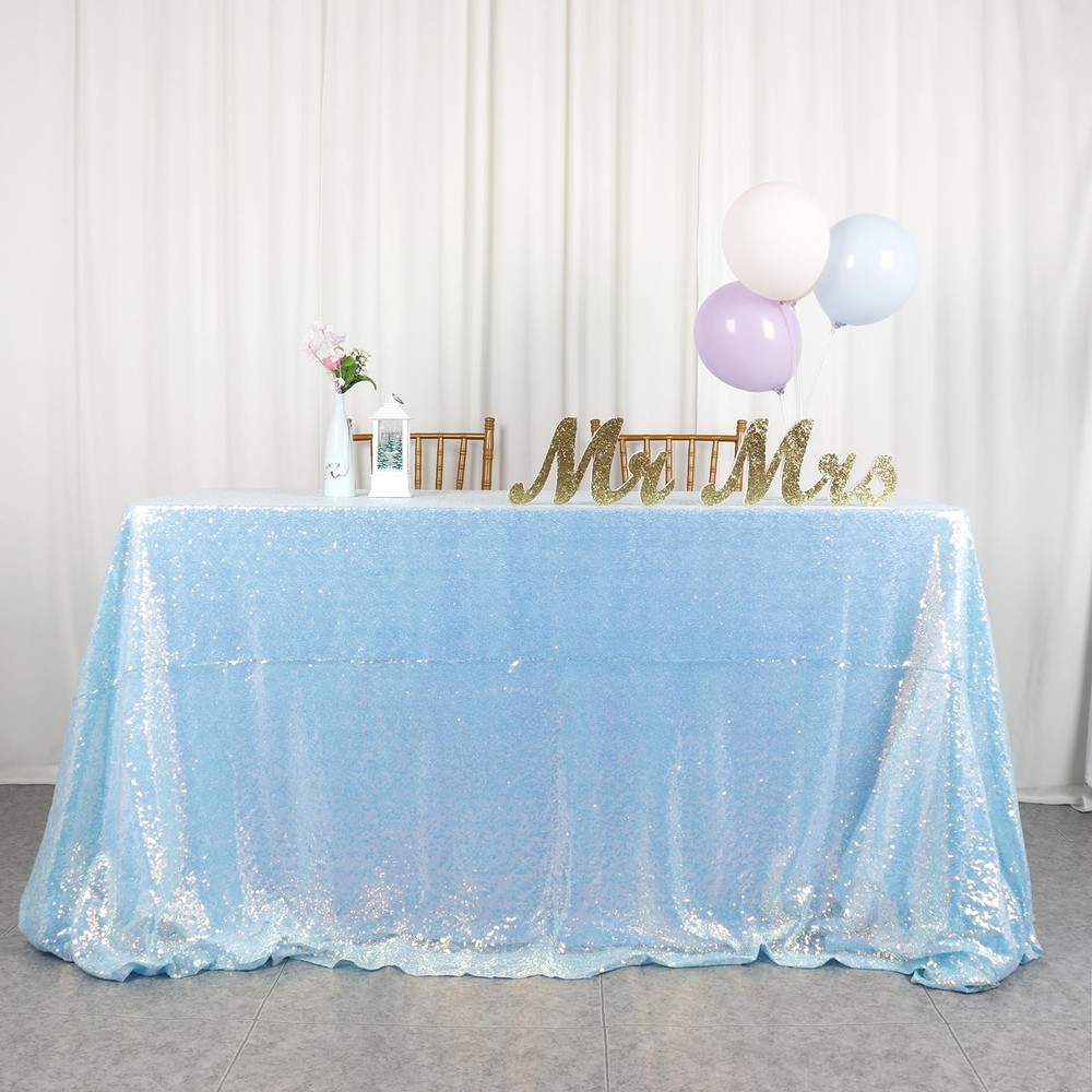 ShiDianYi Aqua Sequin Tablecloth 60×102 Inch Iridescent Rectangle Glitter