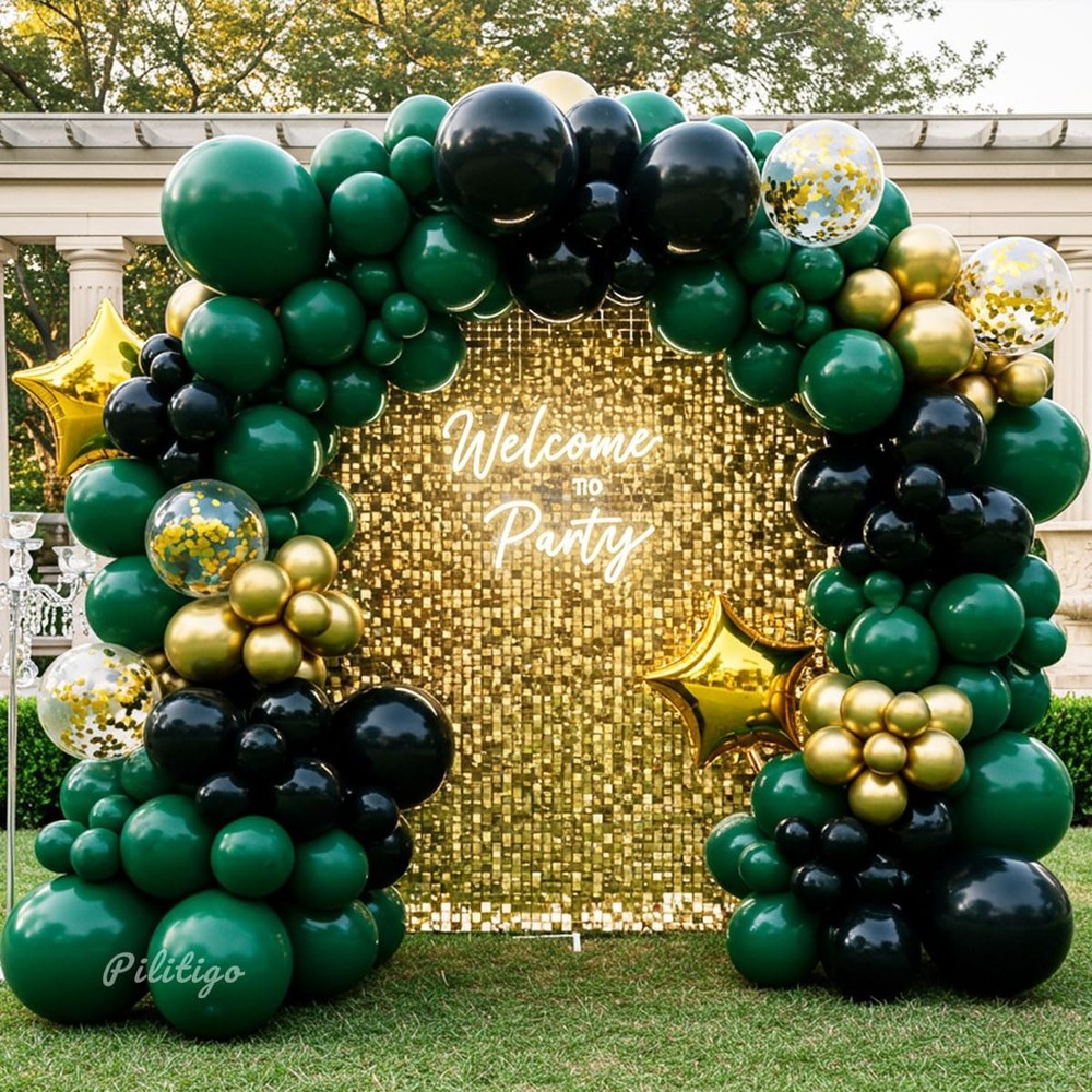 Double Dark Green Black Gold Balloon Arch Kit – 104Pcs Emerald Green Balloon …