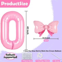 Pink 1 Balloon Number Birthday Decorations for Girls, 40 inches,